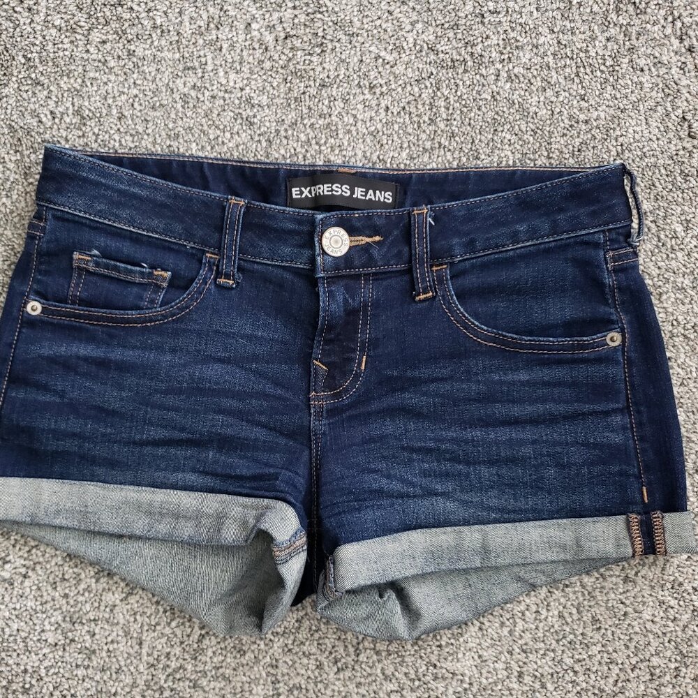Express Jeans Cuffed Denim Short Women's Size 0 Blue Low Rise 5-Pocket